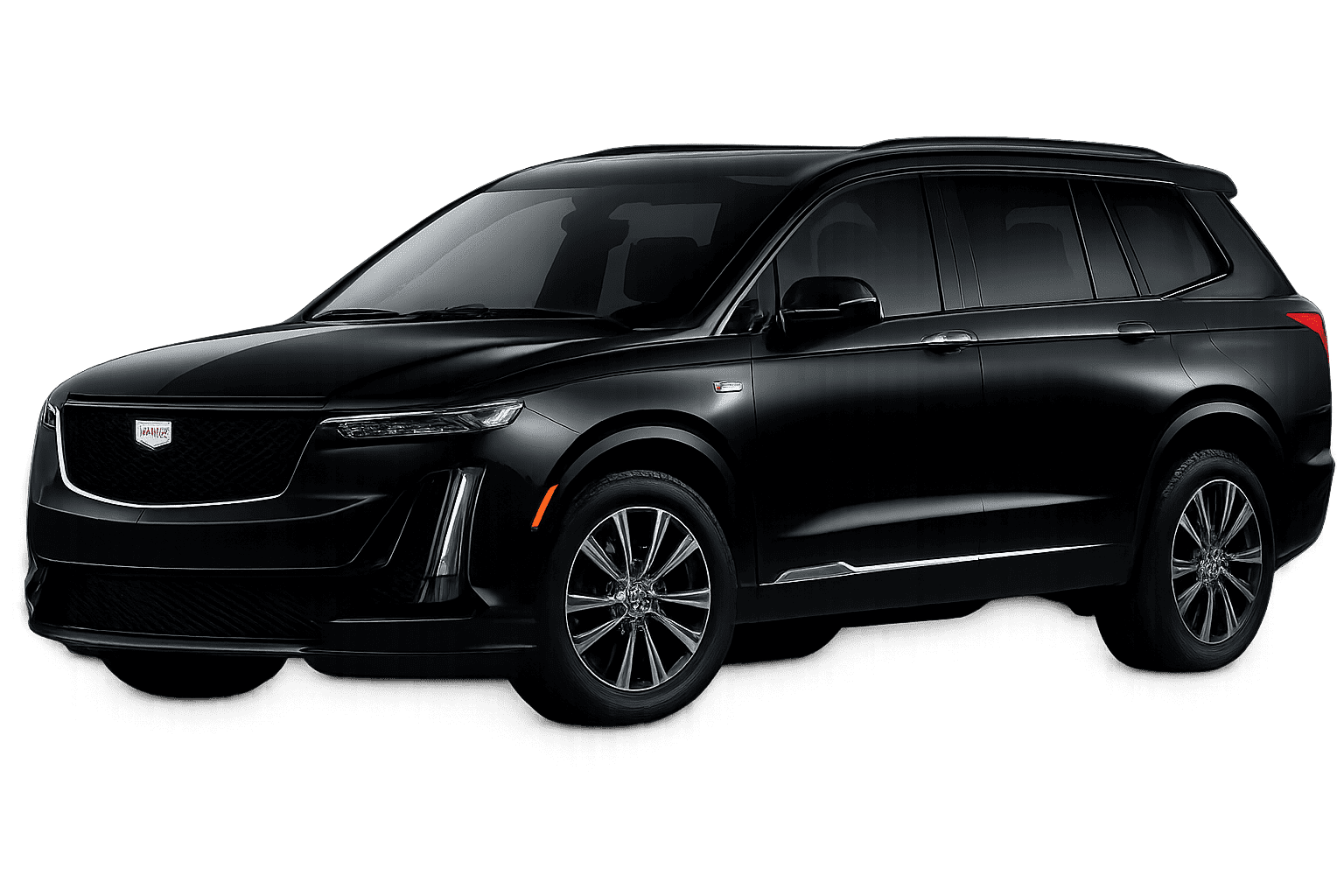 City-To-City Transfers 3 A profile view of a black Cadillac XT6 luxury SUV set against a transparent background, representing the premium executive fleet of Gateway Limousine & Black Car Service.