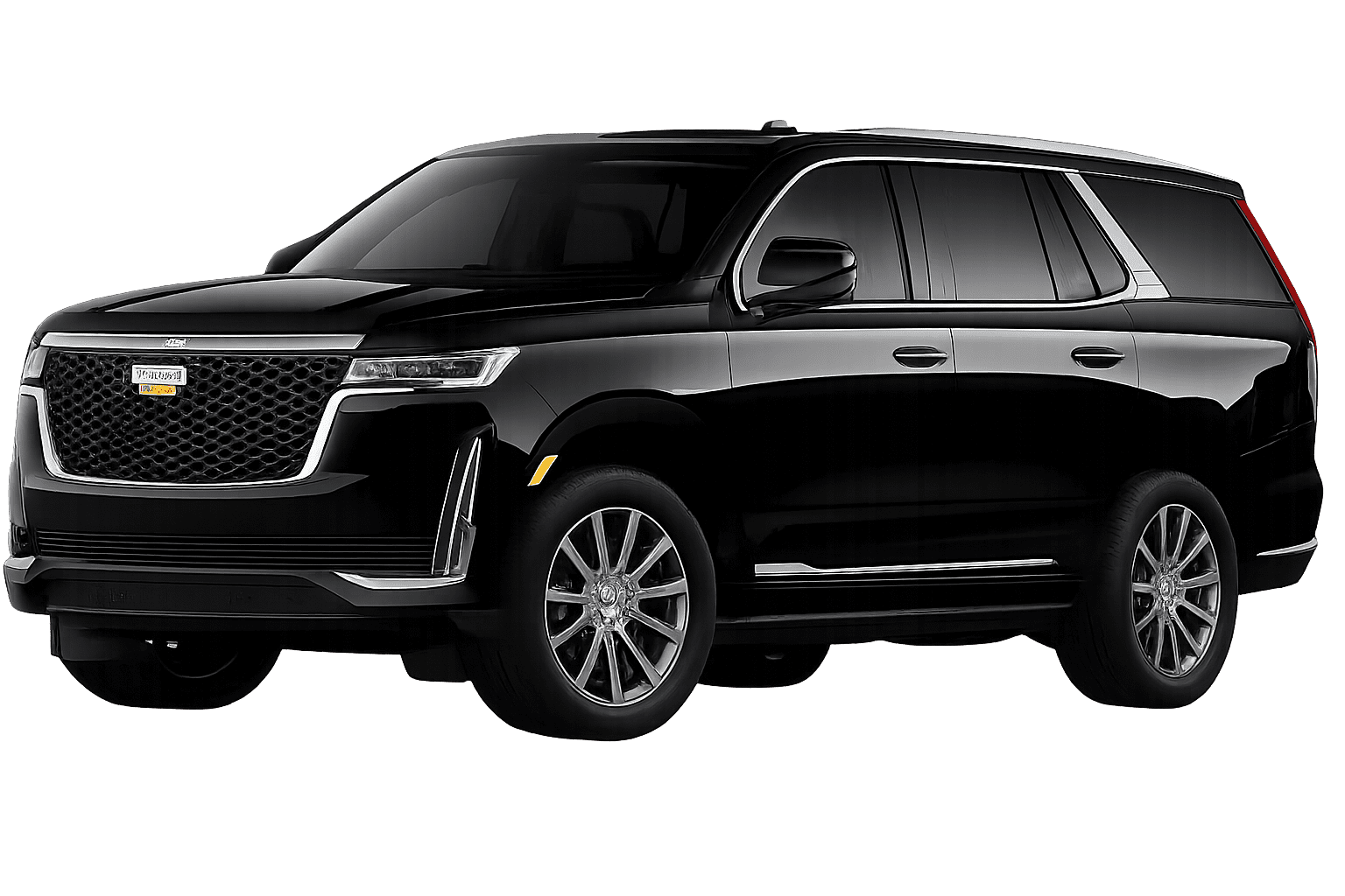 City-To-City Transfers 5 A professional front three-quarter view of a black Cadillac Escalade luxury SUV on a transparent background, part of the premium executive fleet for Gateway Limousine & Black Car Service.